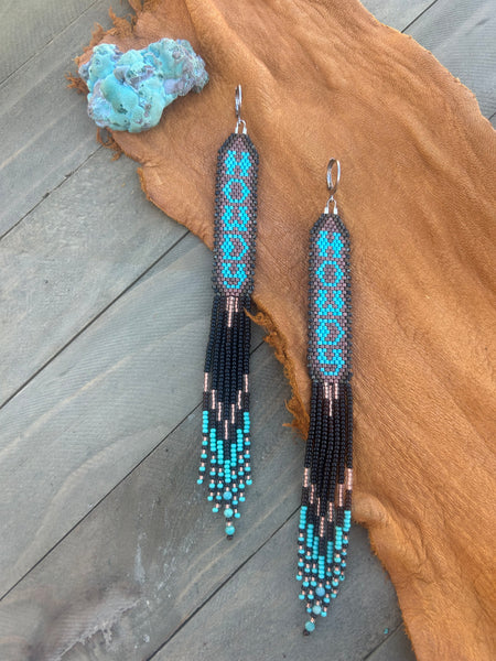 Howdy Beaded Earrings (Black & Blue)