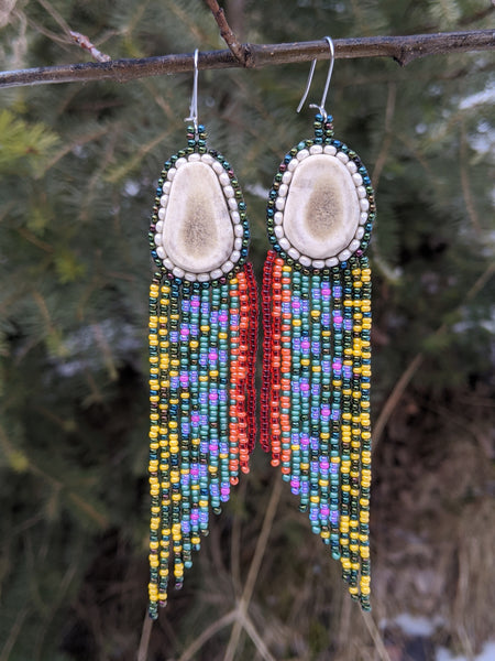 Brook Trout Beaded Antler Earrings