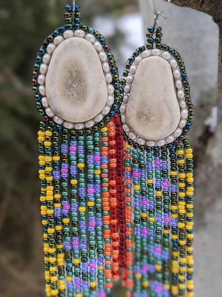 Brook Trout Beaded Antler Earrings