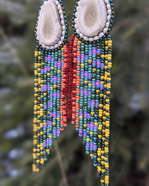 Brook Trout Beaded Antler Earrings