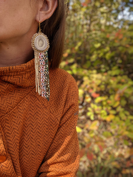 Brown Trout Beaded Antler Earrings
